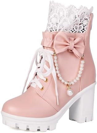 Amazon.com | LUXMAX Women Black Lace Up Ankle Boots with Bow