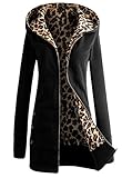 Meaneor Women's Plus Leopard Coat Long Jacket Zip Sweatshirt Outwear Hoodie TOP