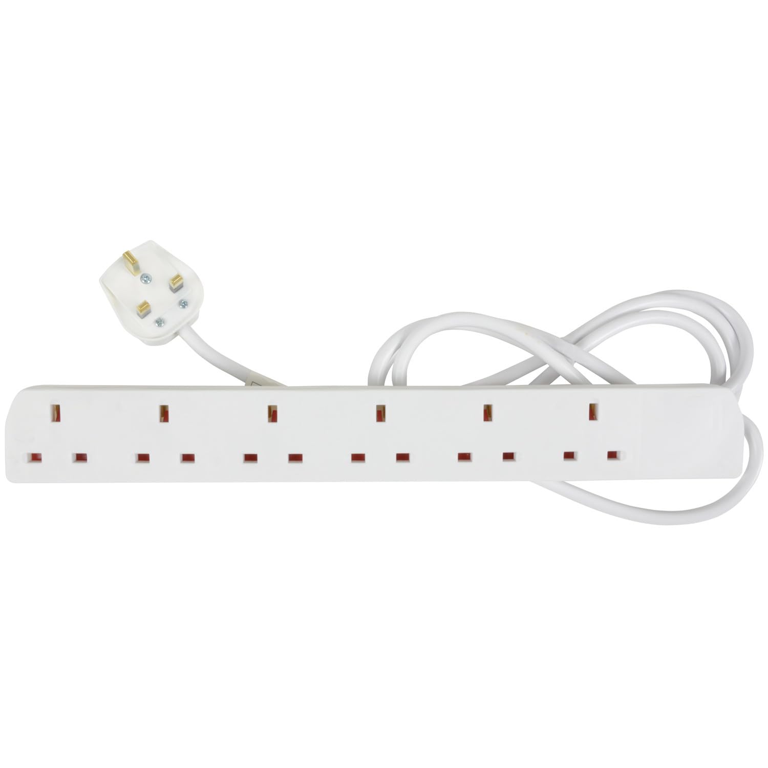 Mercury 6 Gang Extension Lead 2m UK, 6 Way Multi Plug Extension Sockets, 13A Power Strip, Wall-Mountable, Safe Electrical Extension Cable 2 Metres, BS1363/A Compliant