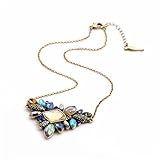 Lares Domi Vintage Gold-tone Crystal Incrusted Created Gemstones Classic Art Deco Style Pendant Necklace