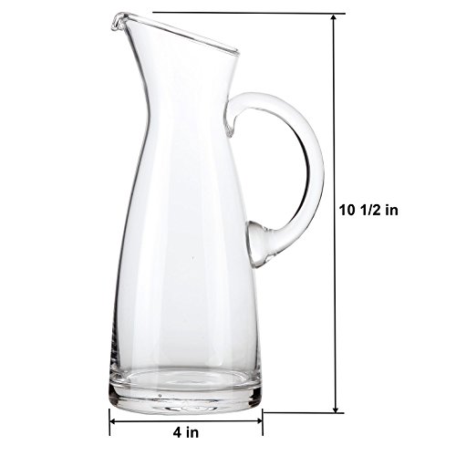 Lily's Home Glass Water and Wine Carafe, Ideal as a Cold Beverage or Juice Decanter with Large, Comfortable Handle and Spout Designed to Prevent Drips (10 1/2" Tall x 4" Wide Base)