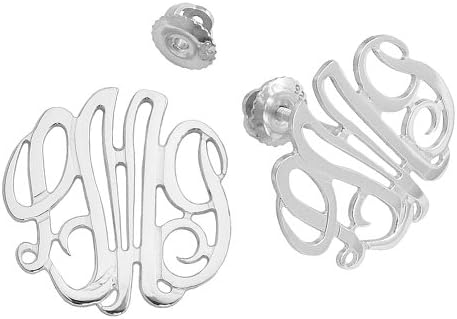 Mono-wER3 White Rhodium Plated Sterling Silver 3/4 Inch Screw Post Back Monogram Earrings