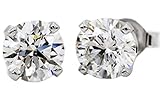 1.50cttw 6MM Sterling Platinum-Plated Silver CZ Pair Round Diamond Stud Studs Earrings Set