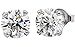 Sterling Platinum-Plated Silver CZ Pair Round Diamond Stud Studs Earrings Set (6mm (1.50CTTW))