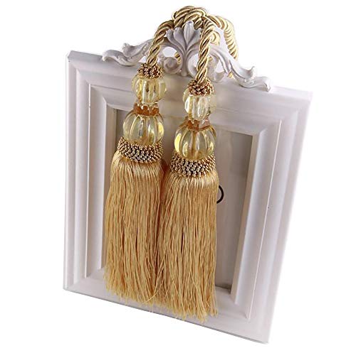 BTMB 1 Pair Crystal Beaded Tassels Curtain Holdback Curtain Tiebacks Rope Cord for Home Decor (Gold) - Thumbnail 2