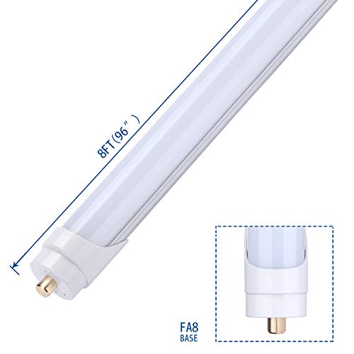 JOMITOP LED Tube Light 8ft T8 FA8, 45W, Replacement 100W Fluorescent Lamp Shop Lights, 8FT Single Pin FA8 Base Dual-Ended Power Cold White 6000K 4500LM, Frosted Cover, AC 85-265V 12 Pack