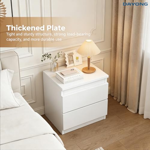 DAYONG Bedside Table, Modern Nightstand with 2 Drawer, Sofa Side Table with Enhanced Storage Capacity, Wooden Night Stand for Bedroom, Living Room, Small Spaces (White)