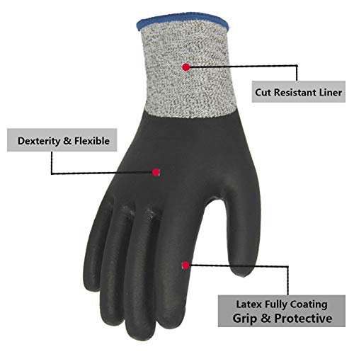 Cut Resistant Work Gloves 2 Pack, Grip Coating Level 5 Protection Safety Garden Wood Carving Automotive Outdoor Activities. ... - Thumbnail 2