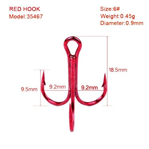 BeesClover Baitholder 50Pcs/Box Fishing Hooks Tackle 2#-10# Fishing Hooks High Qulity Treble Hooks Red 4 One Size - Thumbnail 5