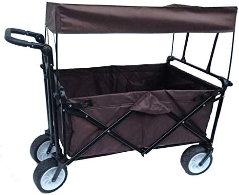 Lsrryd Folding Cart Handcart Garden Festival Trolley Transport Truck Trailer Heavy Duty Steel Roof Silent Bearing Wheel Double Brake Max. (Color : Brown)