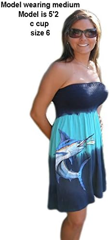Sporty Girl Blue Navy Tie Dye Blue Marlin and Yellowfin Tuna Fishing Dress (Medium)