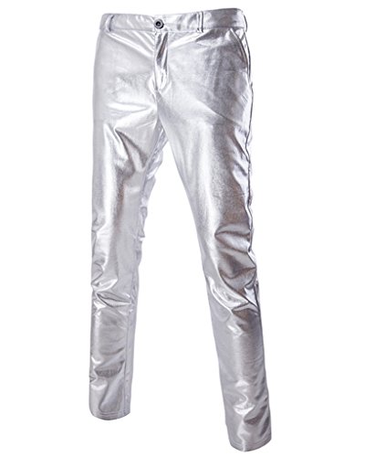 CIC Collection Men's Slim Fit Straight Leg Casual Flat Front Pants Silver