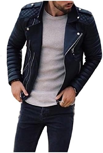 Sheng Xi Mens Lapel Casual Oversized Motorcycle Biker PU Leather Jacket Black L