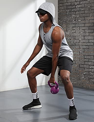 iWoo Men\'s Workout Hooded Gym Muscle Tank Tops Sleeveless Fashion Button T Shirt with Pockets Grey M