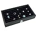 Ikee Design Glass Top Black Ring Display Case With 72 Slot Ring Foam, Ring Storage Tray, Easy Carry and Dust Free, 14 3/4
