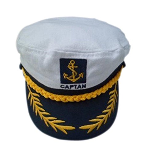 Captain Yacht Hat Boat Cap, Sailor Marine Admiral Hat for Halloween Costume Accessories, 8.6 x 6 x 2'' White