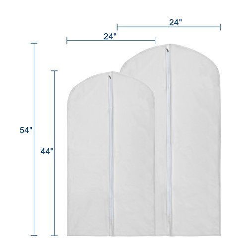 Pack of 10 PEVA Viewable Garment Bags, Full Zipper Breathable White Suit Bags, Light Weight, 8 Medium and 2 Large for Luggage, Dresses, Linens, Gown Storage or Travel