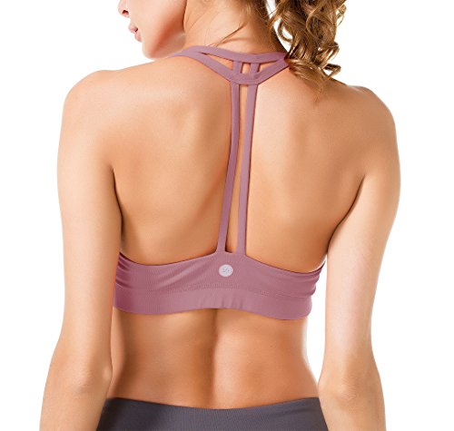 Queenie Ke Women's Light Support Double-T Back Wirefree Pad Yoga Sports Bra Size M Color Begonia Pink