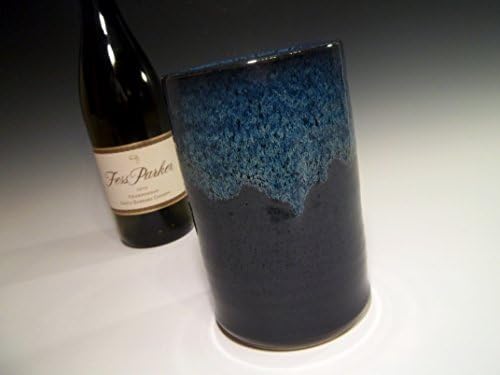 Handmade Stoneware Ceramic Wine Chiller Pottery In Midnight Blue with Frosty Swirl