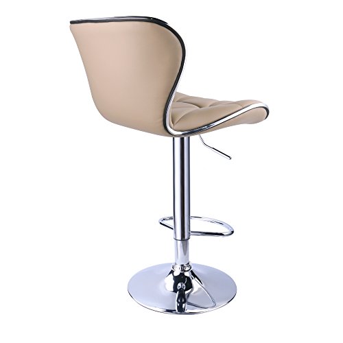 Leopard Shell Back Adjustable Swivel Bar Stools, PU Leather Padded with Back, Set of 2 (Khaki