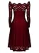 MissMay Women's Vintage Floral Lace Long Sleeve Boat Neck Cocktail Formal Swing Dress Red XX-Large