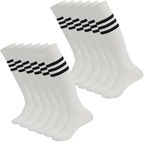 Getspor Baseball Team Socks, Unisex Knee High Long Sport Rugby Soccer Compression Tube Socks White 12 Pairs