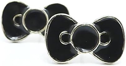 Kitty Bow Hand-Painted Enamel Earrings - All Age Cute Kawaii Style, Doubles as BFF Enamel Pin (Black)
