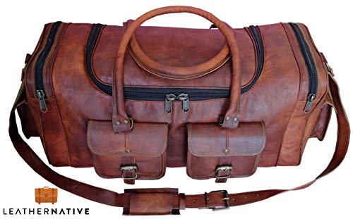 Leather Native New Large Men's Leather Vintage 22" Duffle Luggage Weekend Gym Overnight Travel Bag Great Gift For Men And Women Summer Sale!