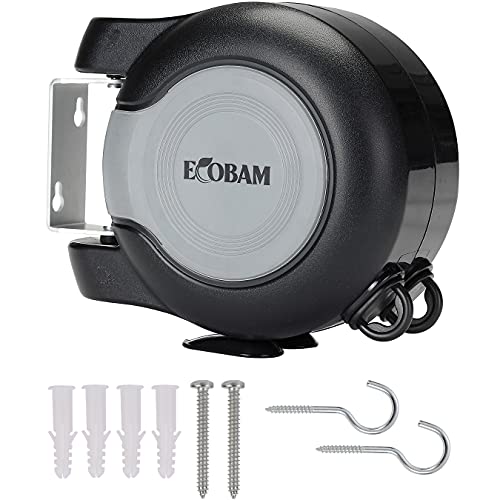 EcoBam Retractable Reel Washing Lines, Wall Mounted Laundry Drying Double Clothes Line, Heavy Duty Dual Clothesline Dryer Indoor Outdoor, 30m (2 x 15m), Black, PVC Wire