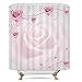 Riyidecor Pink Floral Shower Curtain Rose Flower Green Leaf Spring Shower Curtain Panel Polyester Waterproof Fabric 72x78 Inch Free Plastic Hooks 12-Pack