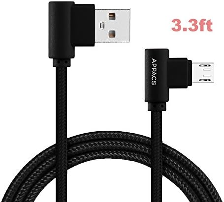 Right Angle Micro USB Cable for Android Phones 90 Degree Fast Charger Data Sync Cable for Samsung Xiaomi HTC Huawei LG Android 5 pin Phones Appacs 3.3ft Black Giveaway Nylon Braid Fabric
