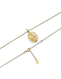 Wicary - Collar de plata de ley chapado en oro de 18 quilates con colgante de disco virgen de María y joyería religiosa de 17.7 in