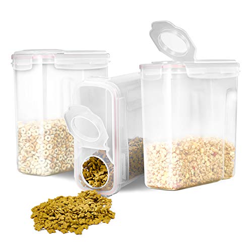 Airtight Cereal Storage Containers - Food Dispensers with BPA Free Plastic + 4 Side Locking Lids - Dry Cereal Keeper for Kitchen Storage Rice Flour Sugar Snacks Coffee - 16.9 Cup 135.5 Ounce Set of 3