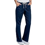 Landau Women's All Day Full Elastic Cargo Scrub Pant, Navy, Medium Petite