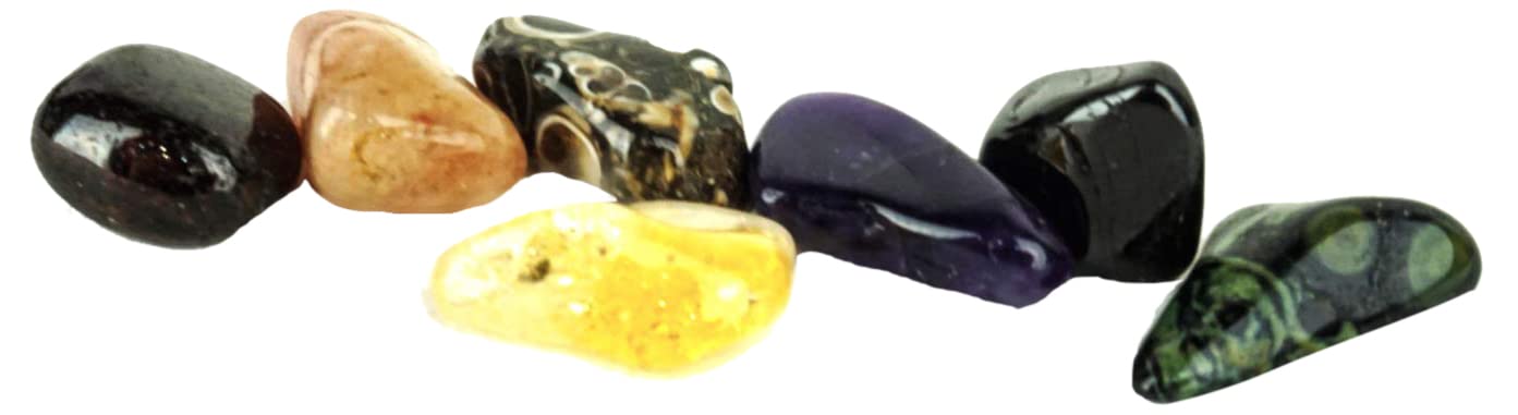Urban Chakra Healing Crystal Set Reiki Natural Tumblestones 7 Stones in Velvet Pouch, Multicoloured