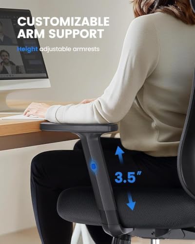 Silla de Oficina Ergonómica con Soporte Lumbar, Reposacabezas 2D, Reposabrazos Ajustable, Cojín Mejorado, Inclinación de 130°, Silla para Oficina en Casa