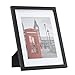 ONE WALL Tempered Glass 11x14 Picture Frame Set of 4 with Mats for 8x10, 5x7 Photo, Black Wood Frame for Wall and Tabletop - Mounting Material Included