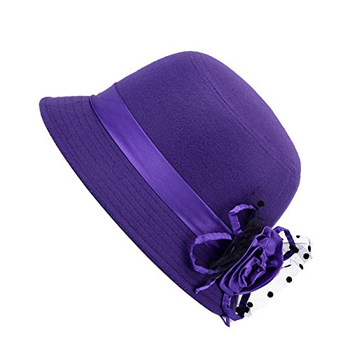 Freedi Bowler Hat Fedora Hats Dress Up Derby Hats Wide Brim Flower for Costume Adults Women Winter (Purple) - Thumbnail 3