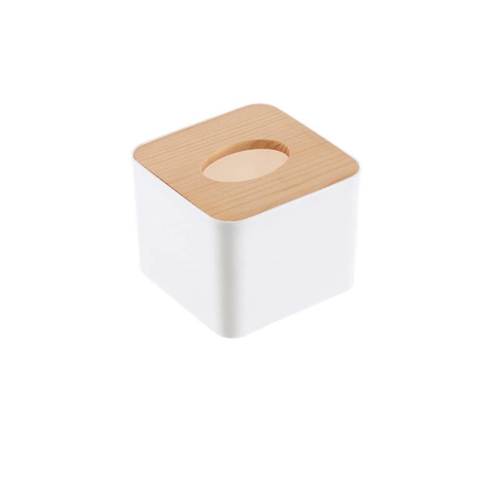 HelloCreate Tissue Box Holder,Removable Wood Cover Plastic Tissue Box Holder Storage Organizer (Square)