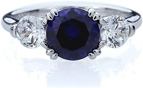 Sterling Silver 2ct Simulated Blue Sapphire Three Stone Wedding Anniversary Ring 8MM (Size 5 to 10), 6