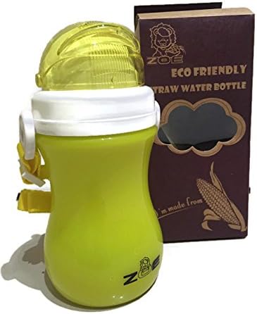 Zoe Kids Travel Water Bottle with Straw Sippy Cup - made from Corn PLA Plastic (Yellow)