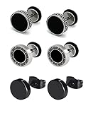 EVELICAL 3 Pair Stainless Steel Stud Earrings for Men Women Ear Piercing Tunnel Punk Style 6-8MM