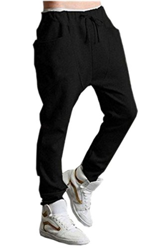 FINEJO Men's Star Printing Hip Hop Sweat Pants Harem Dance Jogger Black XL