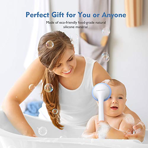 Back Scrubber for Shower, KIWIHOME Back Washer Body Brush, Silicone Body Scrubber with Long Handle Cleans Body Easily for All Skin, 2 Sponges Makes More Bubbles (Blue)