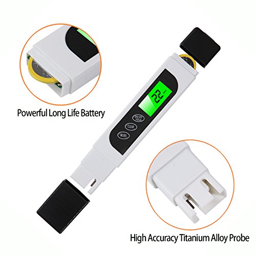 Water Quality Tester, 3 in 1 Professional TDS Meter, EC and Temperature Meter, Digital Water Quality/ Purity Tester for Tap Water, Drinking Water, Aquarium + pH Test Strips 100ct - Tests Body pH Level - Thumbnail 2
