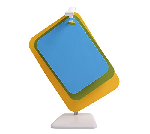 DELIGHT Flexible TPU Cutting Board with Stand, Dishwasher Safe, BPA-Free, FDA approval material, Heat and Cut Resistant, Anti-bacterial, Set of 3, Green, Yellow, Sky Blue