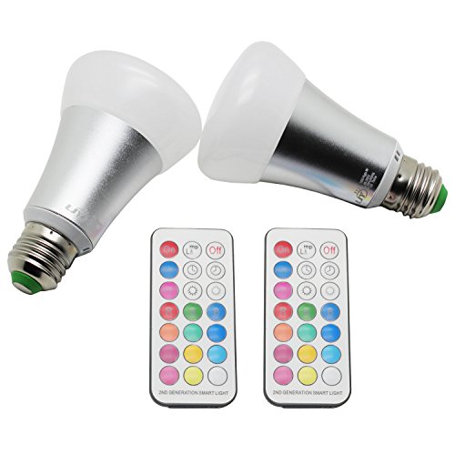 LJY 2-Pack E27 10W RGBW LED Color Changing & Pure White Light Bulbs AC 85-265V w/ IR Remote Control & Custom Timing Setting