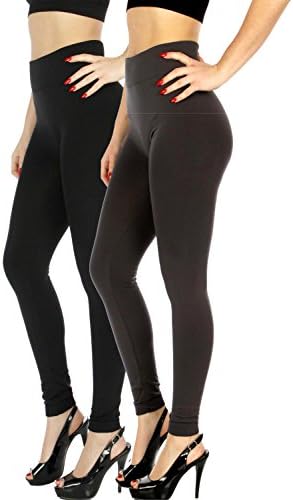 Warm Fleece Lined Leggings for Women - Ultrasoft Premium Quality - High Waisted Slimming - 10 Winter Colors by NYFC (S/M (0-10), 2 Pack Black/Dark Grey)