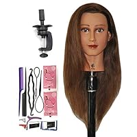 Bellrino 24" 100% Human Hair Cosmetology Mannequin Manikin Training Head with Clamp (24" ETHNIC SKIN (ABBY+SET-NEW) ((ABBY+SET-NEW))