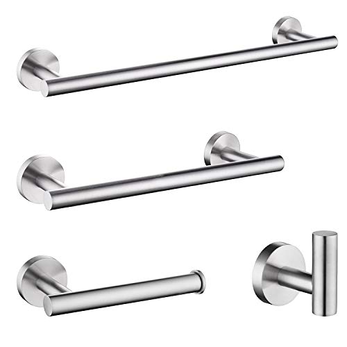 Nolimas 4-Pieces Set Brushed Nickel Bathroom Hardware Set SUS304 Stainless Steel Round Wall Mounted - Includes 18"&12" Hand Towel Bar,Toilet Paper Holder, Robe Towel Hooks,Bathroom Accessories Kit - Thumbnail 7